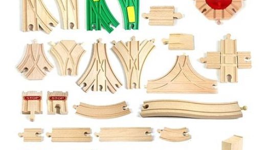 20pc Wooden Train Track Accessories